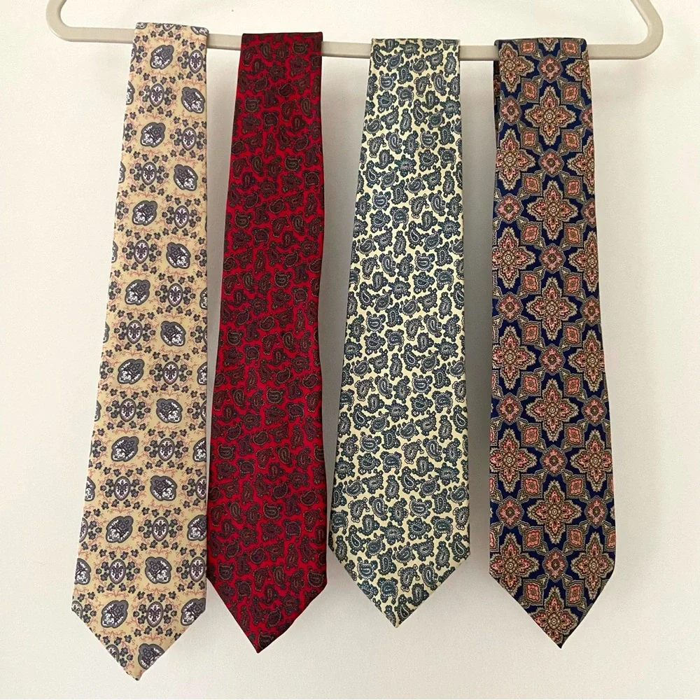 Lot of 4 Luxury Designer All Silk Ties Hardy Amies Christian Dior Paisley Formal